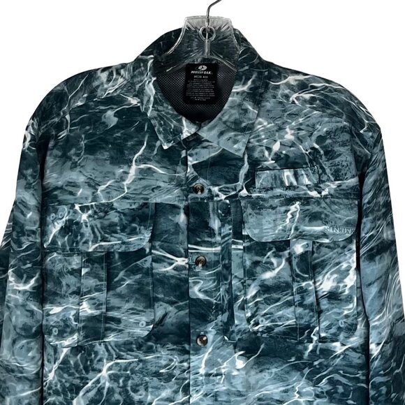 Mossy Oak Long Sleeve Button Up Fishing Shirt Mens Medium Water Print - Picture 5 of 11